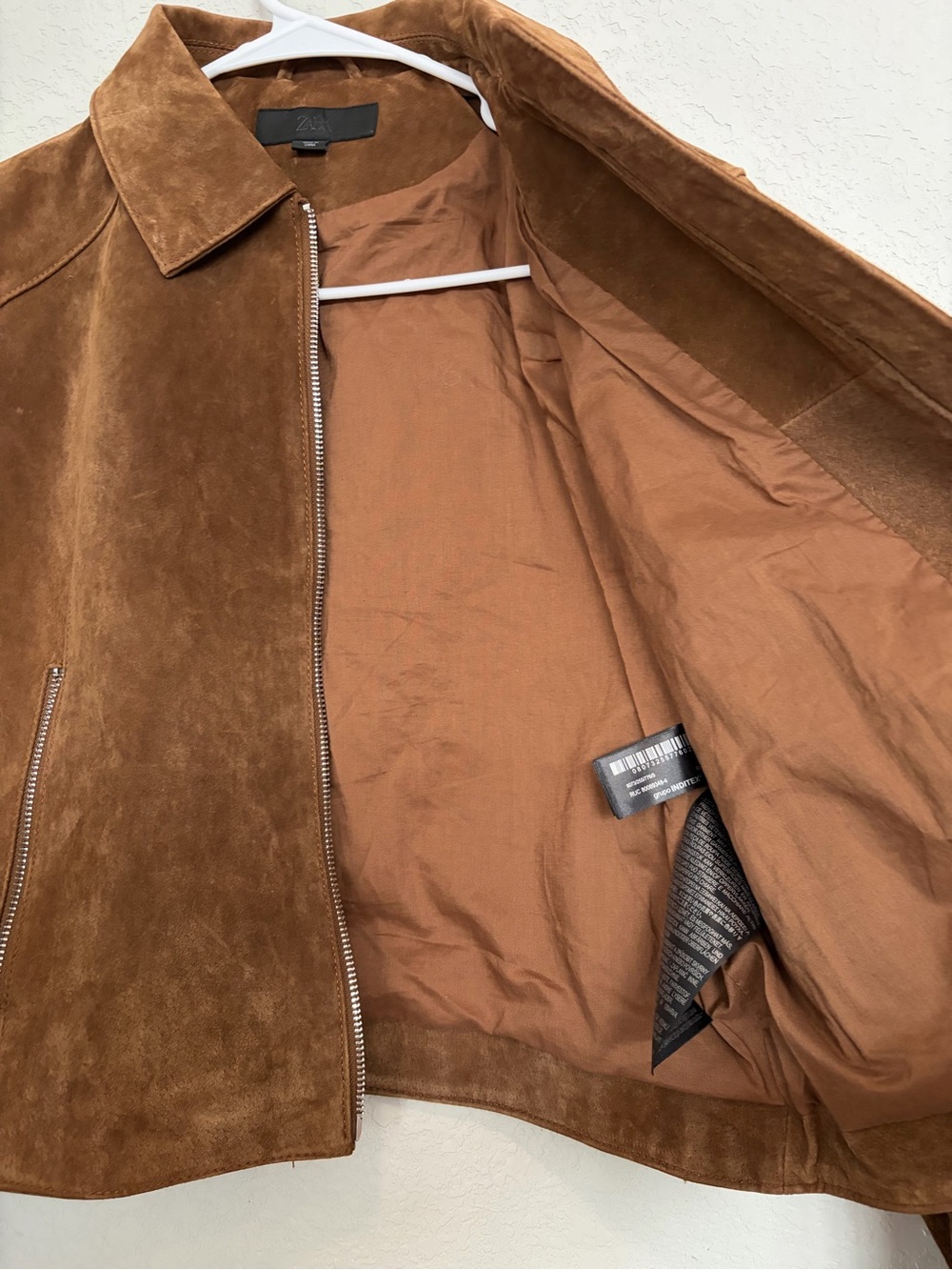 Zara leather short Cognac Suede Zip Jacket - Picture 6 of 8